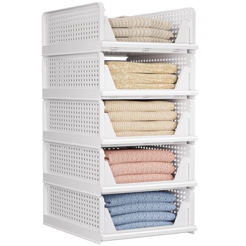 5er-Pack Faltbare Schrank-Organizer, Aufbewahrungsbox, stapelbare Aufbewahrungskörbe, Kunststoff-Schubladenkorb, Schrankaufbewahrung für Kleiderschrank, Küche, Bad, Büro, Weiß, 5 l 5er-Pack Faltbare Schrank-Organizer, Aufbewahrungsbox, stapelbare Aufbewahrungskörbe, Kunststoff-Schubladenkorb, Schrankaufbewahrung für Kleiderschrank, Küche, Bad, Büro, Weiß, 5 l von CTSNSLH