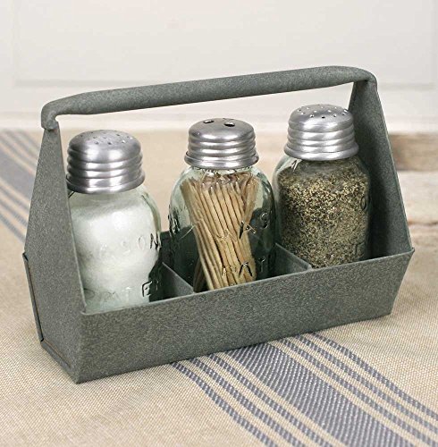 Primitive Industrial verzinkter Werkzeugkasten im Einmachglas, für Salz und Pfeffer und Zahnstocher von CTW Home Collection