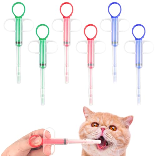 CTYUEYUN 6 Stück Tablette Feeder, Tablettengeber Für Katzen & Hunde, Wiederverwendbarer Tabletteneingeber Für Katzen, Medikamenten Feeder Pet für Katzen, Hunde (Blau, Grün, Rot) von CTYUEYUN