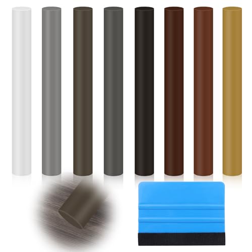 8 Stück Laminat Reparaturset,Holz Reparatur Stift mit Blauer Schaber,Hartwachs Fliesen Reparaturset,Schnelles Reparieren,Beheizbar Holzkorrekturstift für Holztüren,Tische,Schränke von CTYUEYUN