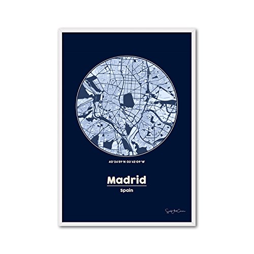 cuadriman Design Bild Karte Barcelona, Holz, Schwarz und Blau, 62 x 42 cm von CUADRIMAN