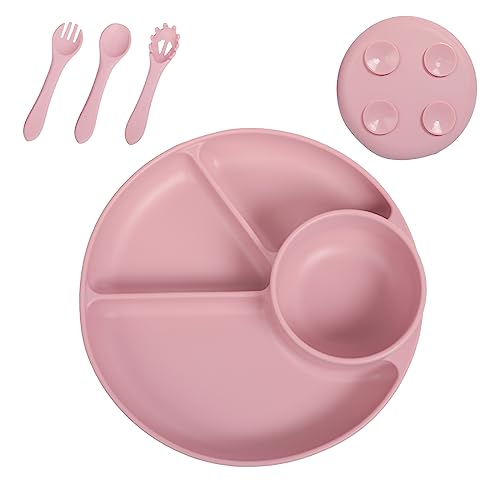 CUAIBB Geteilte Saugteller - Silikon-Saugteller mit 4 Teilen für Babys & Kleinkinder, Selbstfütterung Essen Baby Led Weaning Supplies, Mikrowelle & Spülmaschinenfest, BPA frei von CUAIBB