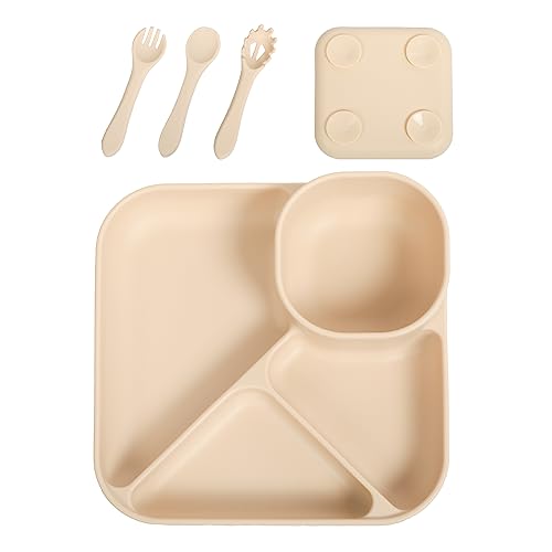 CUAIBB Geteilte Saugteller - Silikon-Saugteller mit 4 Teilen für Babys & Kleinkinder, Selbstfütterung Essen Baby Led Weaning Supplies, Mikrowelle & Spülmaschinenfest, BPA frei von CUAIBB