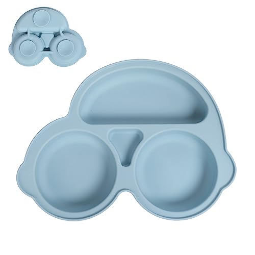 Saugnapf-Teller für Baby, Silikon-Kleinkind-Teller mit Saugnapf, kleines Auto in Form von 3 geteilten Tellern, Baby Led Weaning Supplies Toddler Feeding Set - Food Grade Silicone - BPA Free von CUAIBB