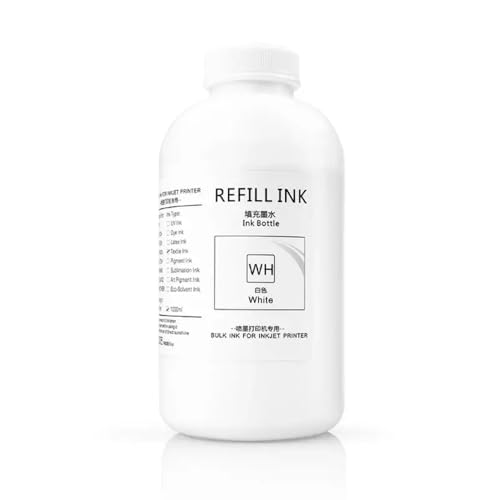 CUAWBAPF 1000 ml DTG Tinte kompatible Textiltinte Kompatibel mit Kleidungsstücke DX5 DX6 DX7 TX800 5113 4720 I3200 Printhead Kompatibel mit L800 1390 R1900 R2000 F2000 F2100(White) von CUAWBAPF