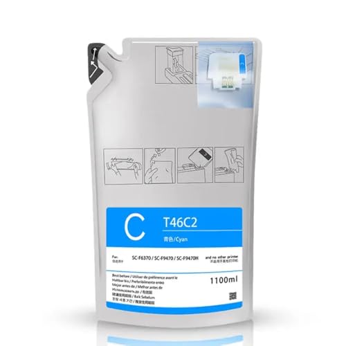 CUAWBAPF 1100ml Farbstoff Sublimation Ink Pack kompatibel mit F6370 F9470 F9470H SC-F6370 SC-F9470 SC-F9470H T46C8 T46C2 T46C3 T46C4(T46C2-Cyan) von CUAWBAPF