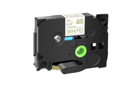 CUAWBAPF 12 mm schwarz auf weißes Etikettband kompatibel mit Tze231 Starkes Klebeband Kompatibel mit Etikettdrucker H110 und Modelle 131 241(Gold on White) von CUAWBAPF
