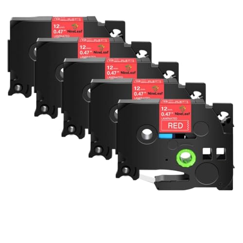 CUAWBAPF 5 Pack 12mm schwarz auf weiße Etikettenbänder kompatibel mit Tze-231 Tze-241 Tze-335 Tze-631 Kompatibel mit PT-1180 H110-Etikettdrucker(White on red) von CUAWBAPF