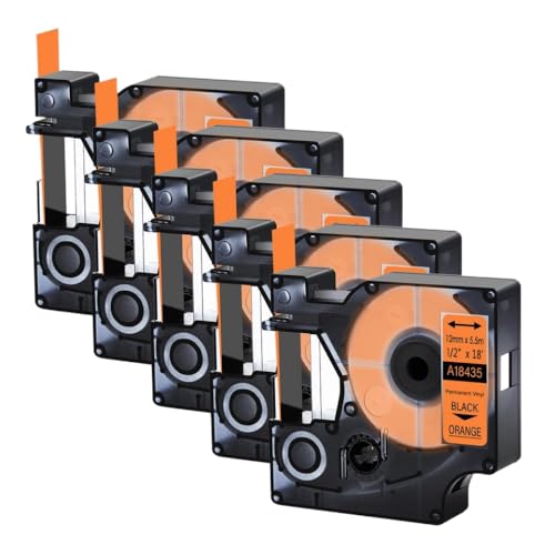CUAWBAPF 5 Packschwarz auf weiße Etikettenbänder kompatibel mit 5200 4200 enthält 18488 18444 18483 18432 Kompatibel mit den industriellen Gebrauch(Orange Vinyl) von CUAWBAPF