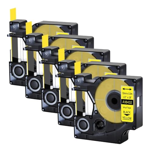 CUAWBAPF 5 Packschwarz auf weiße Etikettenbänder kompatibel mit 5200 4200 enthält 18488 18444 18483 18432 Kompatibel mit den industriellen Gebrauch(Yellow Vinyl) von CUAWBAPF