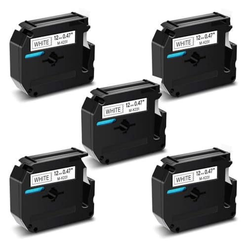 CUAWBAPF 5 oder 10 Pack-Etikettband Kompatibel mit kompatible M-K231 MK231 131 431 Schwarz auf Weiß 9mm 12 mm Kompatibel mit PT-70BM PT-M95 PT-90 PT-55BM Label-Maker(5PK Black on red) von CUAWBAPF