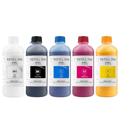 CUAWBAPF 500 ml DTG Textiltinte in 5 Farben kompatibel mit verschiedenen Druckern, einschließlich L1800 L800 R330 1390 1400 1410 R1900 7880 9880 DX4 DX5 DX6 DX7 Printhead von CUAWBAPF