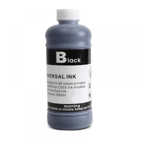 CUAWBAPF 500 ml universelle Schwarze Nachfüllfärbetinte Kompatibel mit kompatible Tintenstrahldrucker CISS CMYK(500ML Dye Ink-BK) von CUAWBAPF