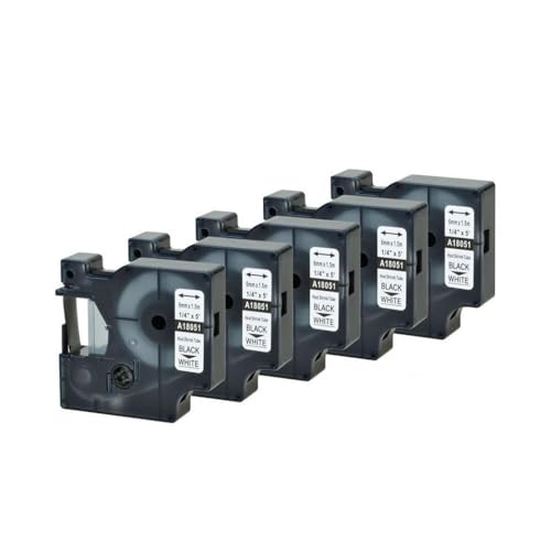 CUAWBAPF 5pcs 6-24 mm schwarz auf Weiß und Schwarz auf gelbem Hitze Schrumpfrohrklebeband kompatibel mit den Etikettierern Modell 18051 bis 18056(5PK Black on White) von CUAWBAPF