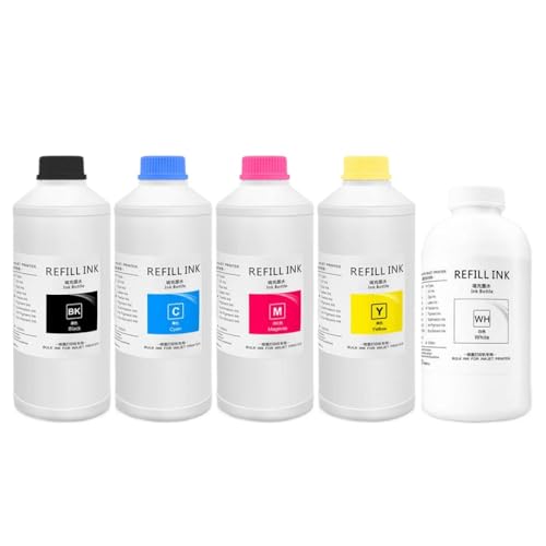 CUAWBAPF Bulk Textiltinte 1000 ml weiße Tinte kompatibel mit sicherer Farbe F2000 F2100 F2130 F2140 F2150 F2160 DX5 DX6 DRUCTER CISS UND KAURTRIDE(BK 1000ML) von CUAWBAPF
