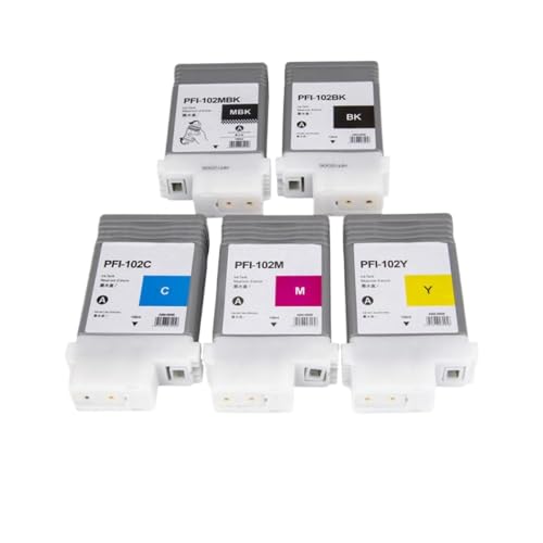 CUAWBAPF Kompatible PFI-102 PFI102 Pigment Ink Patrone Kompatibel mit IPF500 IPF510 IPF600 IPF605 IPF610 IPF700 inklusive Tinte und Chip enthalten(1Set 5PCS) von CUAWBAPF
