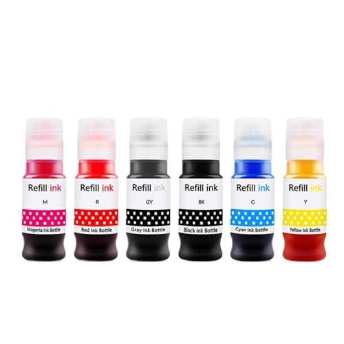 CUAWBAPF Nachfüllfarbstofftinte 70 ml Flasche kompatibel mit G610 G510 G620 G540 G640 G550 G650 G670 G570 mit GI-43 GI-53(1SET- C M Y BK R GY) von CUAWBAPF