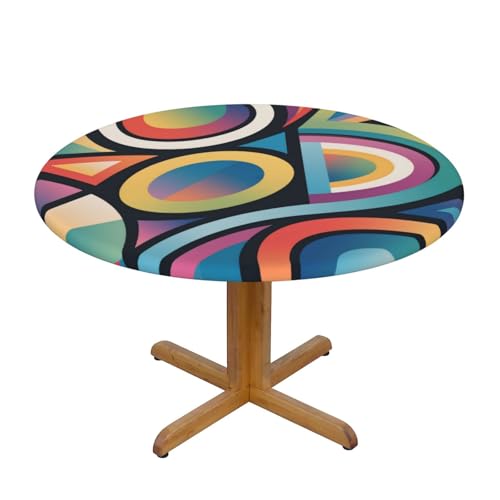 CUAXINHM Europäische Tischdecke mit elastischem Saum, 121,9 cm/137,2 cm, wasserdicht, öldicht, Druck für Biergärten und Mahlzeiten im Freien (S, abstraktes geometrisches Muster, M) von CUAXINHM