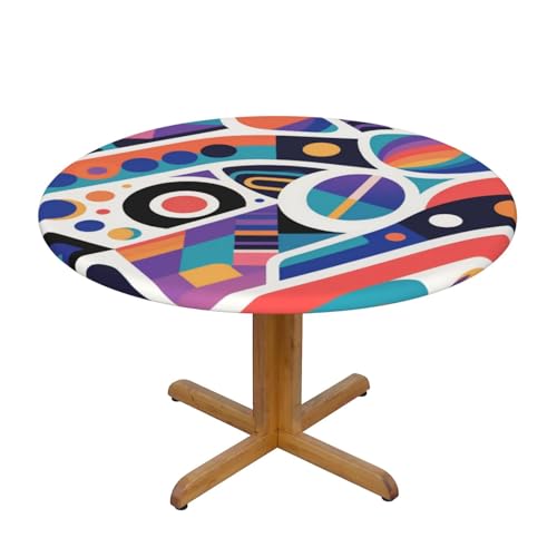 CUAXINHM Europäische Tischdecke mit elastischem Saum, 121,9 cm/137,2 cm, wasserdicht, öldicht, Druck für Biergärten und Mahlzeiten im Freien (abstraktes geometrisches Muster, S) von CUAXINHM