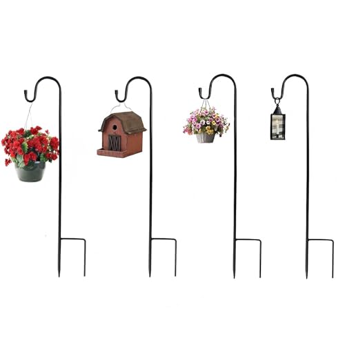 CUAXINHM Robuste Gartenhaken, 80,5 cm, rustikaler Eisen-Hirtenständer für Laternen, Hängekörbe, Soffittenlichter und Outdoor-Dekoration (4, Schwarz) von CUAXINHM