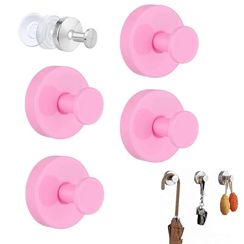 CUAXINHM Robuste Saugnapfhaken für Bademantel und Handtuch, rostfrei, selbstklebend mit starkem Halt, stabile Saugnapfhaken für Badezimmer, Küche, Zuhause (4 Stück) (Rosa) von CUAXINHM