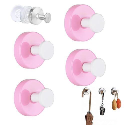 CUAXINHM Robuste Saugnapfhaken für Bademantel und Handtuch, rostfrei, selbstklebend mit starkem Halt, stabile Saugnapfhaken für Badezimmer, Küche, Zuhause (4 Stück) (Rosa und Weiß) von CUAXINHM