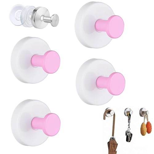 CUAXINHM Robuste Saugnapfhaken für Bademantel und Handtuch, rostfrei, selbstklebend mit starkem Halt, stabile Saugnapfhaken für Badezimmer, Küche, Zuhause (4 Stück) (Weiß und Rosa) von CUAXINHM