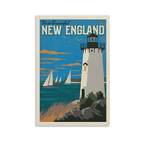 Vintage-Poster New England Leuchtturm Poster Dekorative Malerei Leinwand Wand & Kunstbild Druck Moderne Familie Schlafzimmer Dekor 60 x 90 cm von CUBBLE