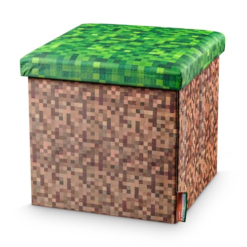 CUBIXCRAFT Pixeldesign Sitzwürfel Sitzhocker mit Stauraum, Faltbarer Hocker, Fußhocker, Falthocker, Sitzwürfel für Wohnzimmer, Kinderzimmer Pixelart (30 x 30 x 30 cm grüne Erde) von CUBIXCRAFT