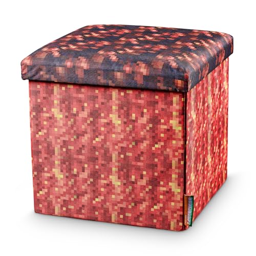 CUBIXCRAFT Pixeldesign Sitzwürfel Sitzhocker mit Stauraum, Faltbarer Hocker, Fußhocker, Falthocker, Sitzwürfel für Wohnzimmer, Kinderzimmer Pixelart (38 x 38 x 38 cm flammende Lava)… von CUBIXCRAFT