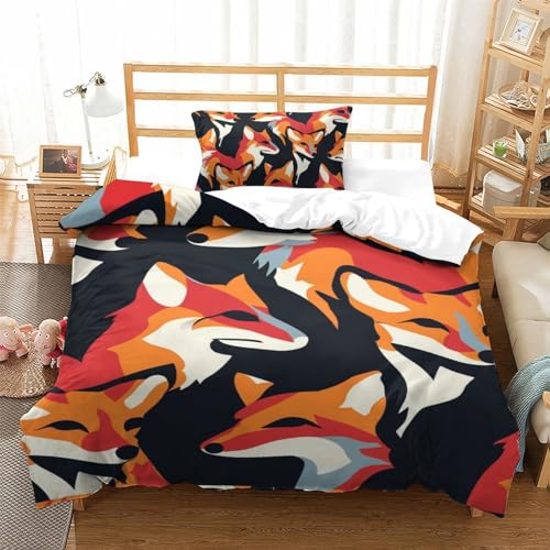 CUBSKRIRB Fuchs 3D Gedruckt Bettwäsche 2 Teilig Bettbezug Mit Kissenbezügen Soft Microfaser Luxus Modern Mit Reißverschluss Für Erwachsene Und Kinder Single（135x200cm） von CUBSKRIRB