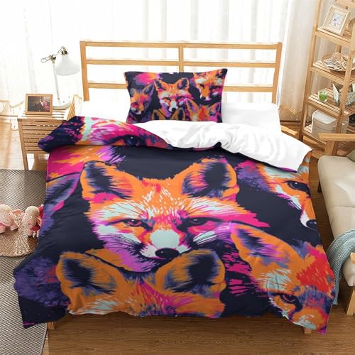 CUBSKRIRB Fuchs 3D Gedruckt Bettwäsche 2 Teilig Bettbezug-Sets Mit Kissenbezügen Soft Microfaser Luxus Modern Mit Reißverschluss Für Erwachsene Und Kinder Single（135x200cm） von CUBSKRIRB