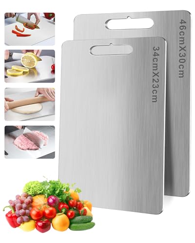 Titan Schneidebrett, S316Ti Edelstahl Titanium Cutting Board, Doppelseitiges Lebensmittel Grade Schneidebrett, Titanium Cutting Board für Fleisch, Brot, Gemüse & Obst von CUBTEM