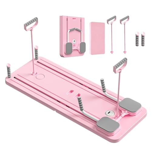 CUCKQUIC 4-In-1 Klappbar, Faltbares Pilates Brett, Pilates-Board,Pilates Reformer Compact, Push-Up-Bauchmuskel-Roller Springt Automatisch Mit Timer pink,106 * 41cm von CUCKQUIC