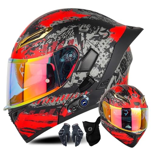 CUCKQUIC Modularer Integral Helm, Hochklappbares Visier, Integral-Motorrad-Helm, Bluetooth-Helm, Integrierter Lautsprecher, ECE-Geprüft, Für Erwachsene A,XL=61~62CM von CUCKQUIC