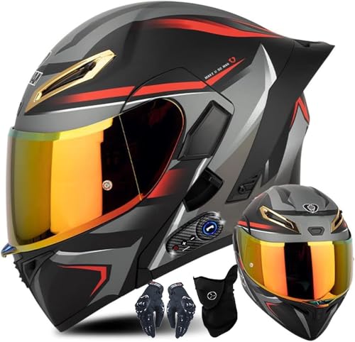 CUCKQUIC Modularer Integral Helm, Hochklappbares Visier, Integral-Motorrad-Helm, Bluetooth-Helm, Integrierter Lautsprecher, ECE-Geprüft, Für Erwachsene B,XXL=63~64CM von CUCKQUIC