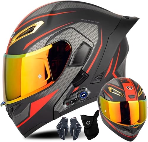 CUCKQUIC Modularer Integral Helm, Hochklappbares Visier, Integral-Motorrad-Helm, Bluetooth-Helm, Integrierter Lautsprecher, ECE-Geprüft, Für Erwachsene C,S=55~56CM von CUCKQUIC
