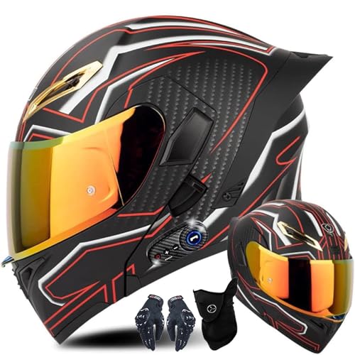 CUCKQUIC Modularer Integral Helm, Hochklappbares Visier, Integral-Motorrad-Helm, Bluetooth-Helm, Integrierter Lautsprecher, ECE-Geprüft, Für Erwachsene D,XXL=63~64CM von CUCKQUIC