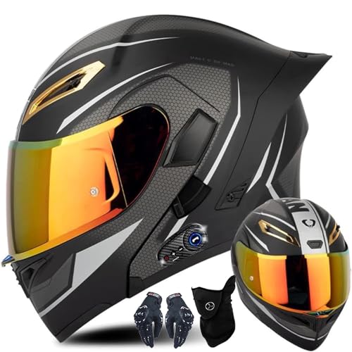 CUCKQUIC Modularer Integral Helm, Hochklappbares Visier, Integral-Motorrad-Helm, Bluetooth-Helm, Integrierter Lautsprecher, ECE-Geprüft, Für Erwachsene G,XXL=63~64CM von CUCKQUIC
