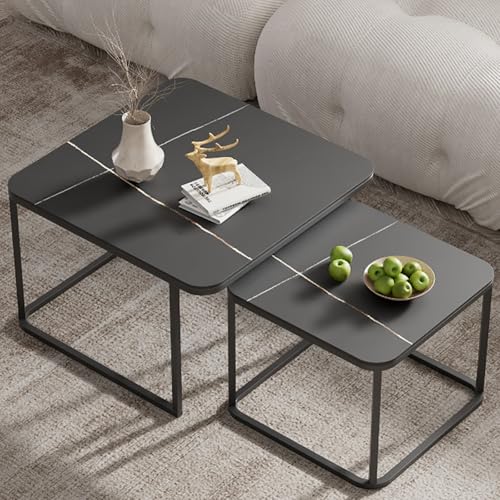 CUCKQUIC Quadratischer Couchtisch 2er Set, Satztisch Beistelltisch, Beistelltisch, Beistelltisch 2er Set für Wohnzimmer, Moderner Beistelltisch für Wohnzimmer, Büro, Schlafzimmer E,70x45+50x40cm von CUCKQUIC
