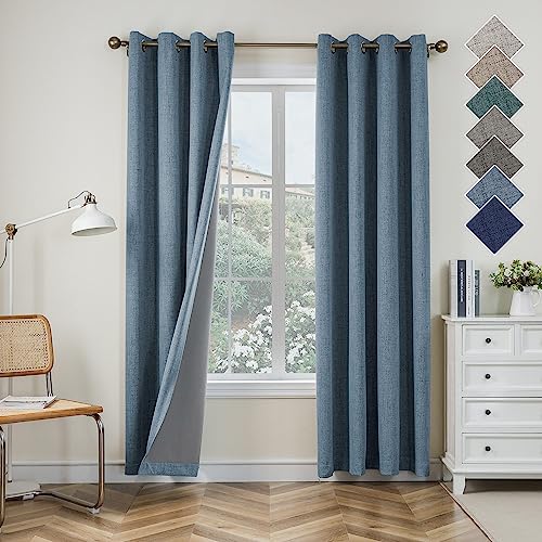 CUCRAF 100% Verdunkelungsvorhänge mit Ösen, Sonnenschutz, Thermo-Leinen-Ösenvorhänge für Wohnzimmer, Schlafzimmer, Himmelblau, H 245 x B 140 cm, 2er Set von CUCRAF