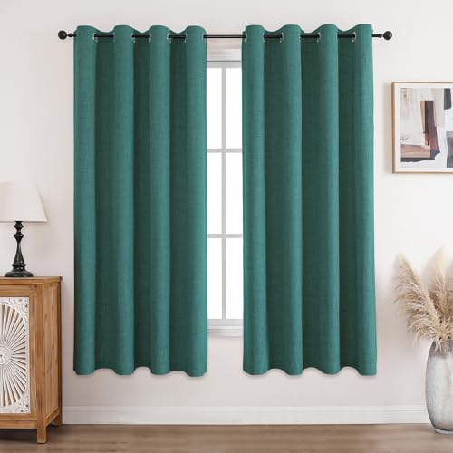 CUCRAF Vorhang 100% Blickdicht Leinen Gardinen mit Ösen Verdunklungsvorhänge Gardinen Waldgrün H175 x B140 cm 2er Set, Thermovorhang Kälteschutz Schallschutz Vorhang für Wohnzimmer Schlafzimmer von CUCRAF