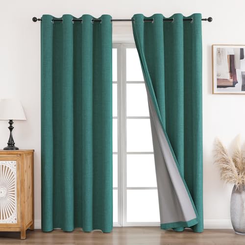 CUCRAF Vorhang 100% Blickdicht Leinen Gardinen mit Ösen Verdunklungsvorhänge Gardinen Waldgrün H225 x B140 cm 2er Set, Thermovorhang Kälteschutz Schallschutz Vorhang für Wohnzimmer Schlafzimmer von CUCRAF