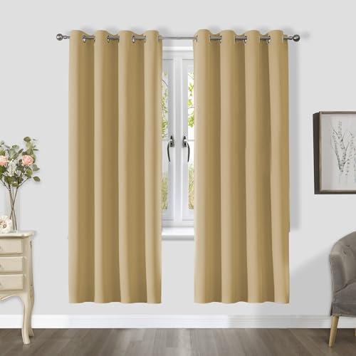 CUCRAF Blickdicht vorhänge Vorhänge Fensterbehandlung Verdunkelungsvorhänge Ösenvorhänge für Wohnzimmer 2er Set Raumdekoration - H175x B140cm, Biscotti Beige von CUCRAF