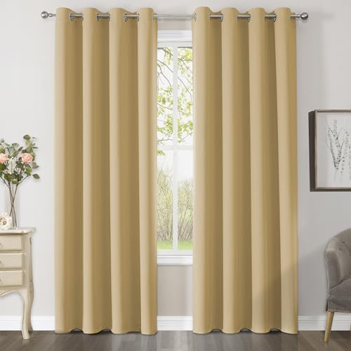 CUCRAF Blickdicht vorhänge Vorhänge Fensterbehandlung Verdunkelungsvorhänge Ösenvorhänge für Wohnzimmer 2er Set Raumdekoration - H225x B140cm, Biscotti Beige von CUCRAF