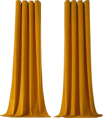 CUCRAF Samtvorhang mit Ösen 2er Set, blickdichte und lichtundurchlässige Vorhänge, H 260x B 140cm, luxuriöse wärmeisolierende Vorhänge für Wohnzimmer und Schlafzimmer (Gelb) von CUCRAF