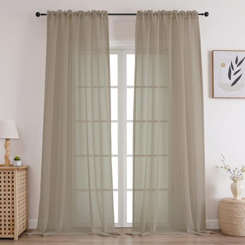 CUCRAF Durchsichtige Leinen-Vorhänge, 244 cm lang, 2 Paneele, halbtransparent, für Stangentaschen, Fensterbehandlung, Voile-Vorhänge für Wohnzimmer, Schlafzimmer (94 x 244 cm (B x L), Leinen) von CUCRAF
