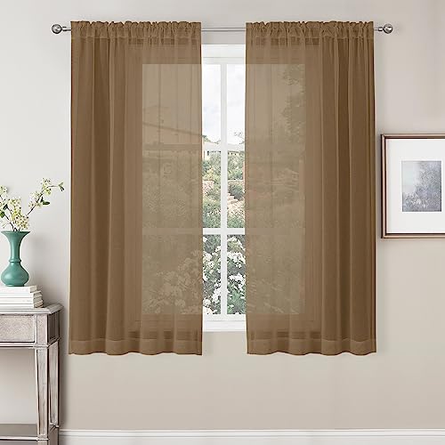 CUCRAF Durchsichtige Vorhänge für Wohnzimmer, Schlafzimmer, Halbfenster, Voile, Stangentaschen-Vorhang, 2 Stück (137,2 x 160 cm lang, braun) von CUCRAF