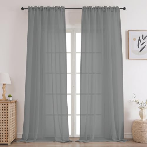 CUCRAF Durchsichtige Vorhänge für Wohnzimmer, Schlafzimmer, Halbfenster, Voile, Stangentaschen-Vorhang, 2er-Set, 137,2 x 160 cm lang, Graublau von CUCRAF