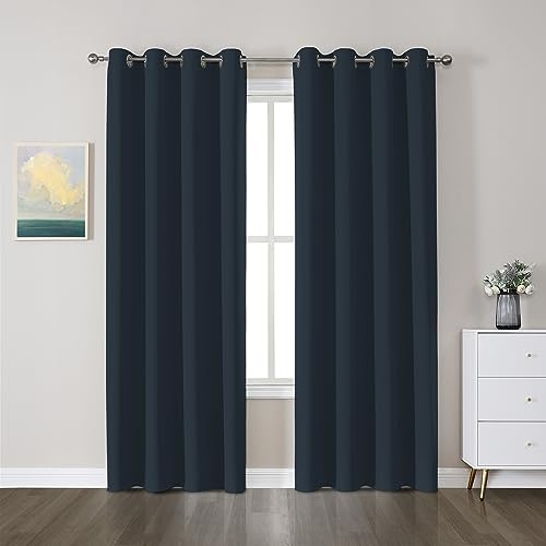 CUCRAF Fensterbehandlung Verdunkelungsvorhänge Superweiche, solide, wärmeisolierte Öse - H245 x B140 cm 2er-Set, Schlafzimmer-Lichtschutzvorhänge für Kinderzimmer und Türen, Navy Blau von CUCRAF